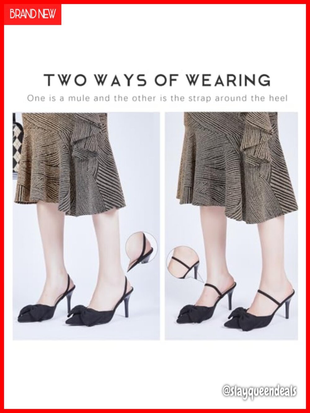 Suede Bow Pointed Toe Slingback Kitten Heels Pumps with 3.54" Heel - Picture 5 of 6